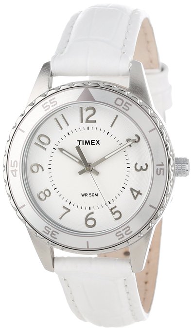 海淘女表推荐：Timex天美时 白色鳄鱼压花皮革表带女士手表